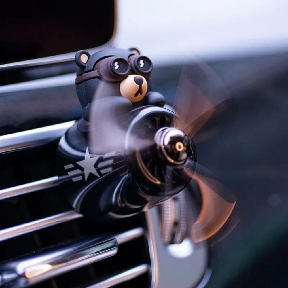 Refreshing Pilot Bear Car Air Freshener with Rotating Propeller - Lemon Scent - Picture 3 of 6